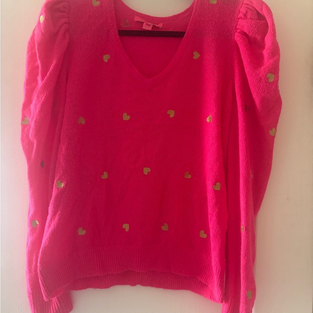 Lilly Pulitzer Pink Heart Patterned Women's Large Sweater